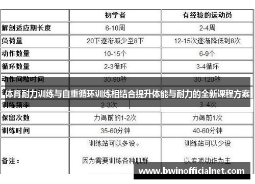 体育耐力训练与自重循环训练相结合提升体能与耐力的全新课程方案